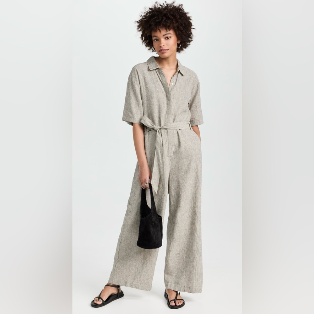 Z Supply Ellora Short Sleeve Jumpsuit In Cream/Black Size XS